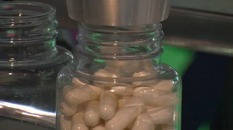 Pills Drop Into Bottles Pharmaceutical Plant Medicine Production Line 8194 Stock Footage 46002042