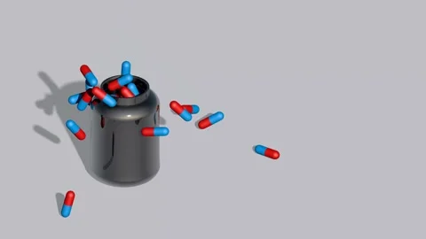 The pills fall into the jar. Pharmaceutical industry. 3D animation Stock Footage 167429698