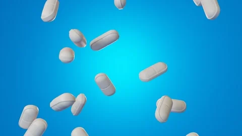  Pills falling on a blue background. 3D looped video Stock Footage 265902718