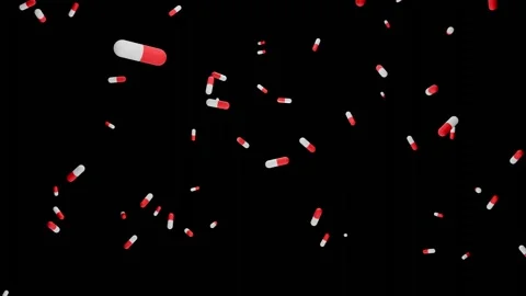 Pills falling down against black background, medicines from the pharmacy Stock Footage 341032131