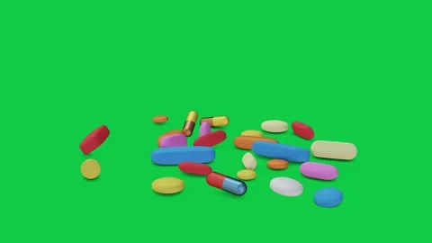 Pills falling green screen Video stock 303766370