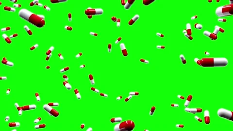 Pills falling green screen loop Video stock 143631007