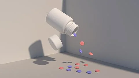 Pills Falling from a Medicine Bottle onto a Surface Stock Illustration