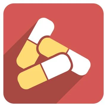 Pills Flat Rounded Square Icon with Long Shadow Stock Illustration