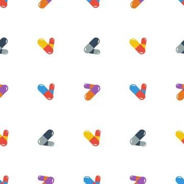 Pills in flat style. Colored seamless pattern. Vector Stock Illustration