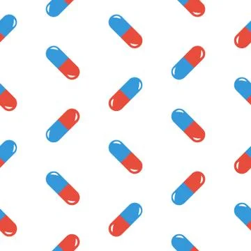 Pills in flat style. Colored seamless pattern. Vector Stock Illustration