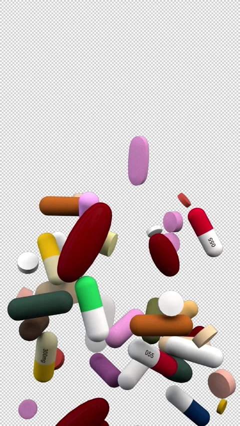Pills fountain – 3d render with alpha channel. Stock Footage 294963327
