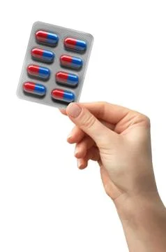 Pills in a hand isolated on white background. medicine Stock Illustration