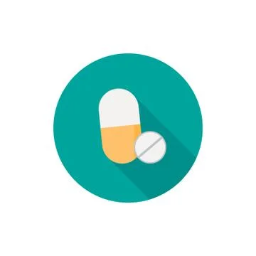 Pills icon in a flat design with long shadow illustration Stock Illustration