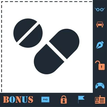 Pills icon flat Stock Illustration