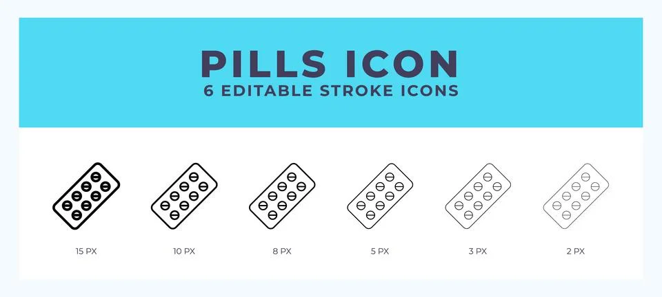 Pills icon set with different stroke. Design elements for logo. Vector illu.. イラスト素材