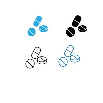 Pills icon set vector. capsule icon. Drug sign and symbol. Black PNG Silhouette Illustrazione stock
