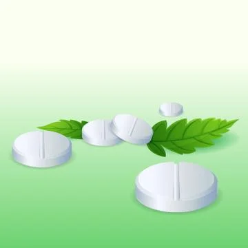 Pills with leaf Illustrazione stock