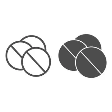 Pills line and solid icon, Medical concept, round pills sign on white background Illustrazione stock