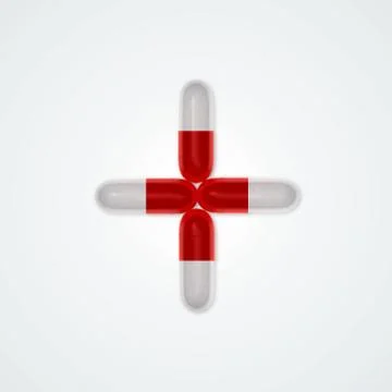 Pills located as cross shape on white background, medical-health concept illu Stock Illustration