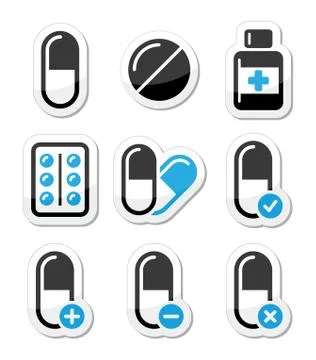 Pills, medication  vector icons set Stock Illustration