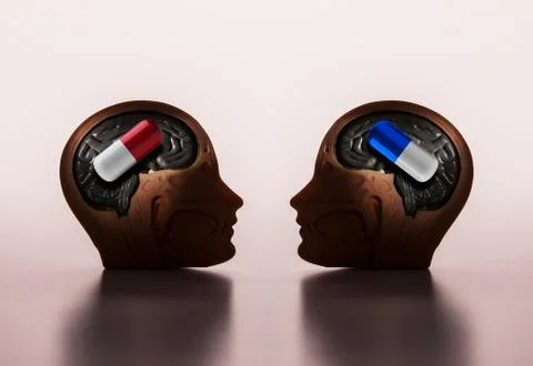 Pills in model heads Stock Illustration