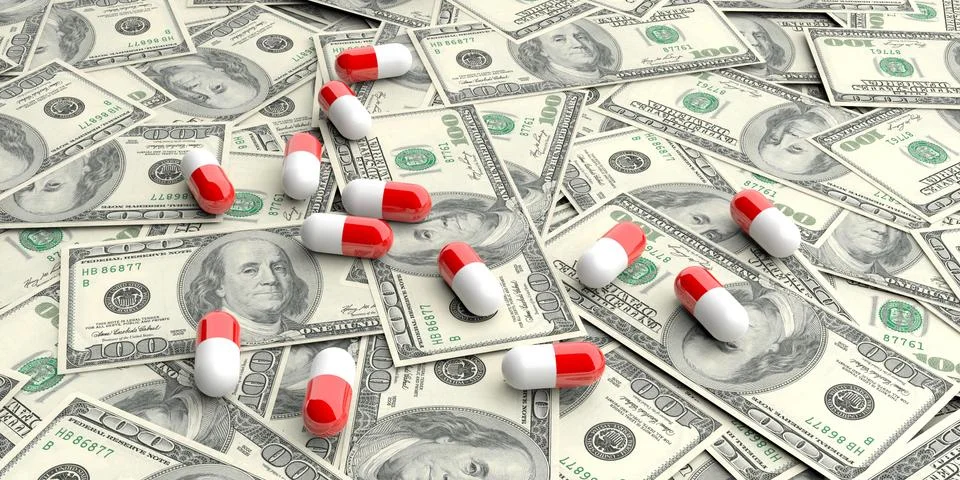 Pills Money dollar 100 stack all background Stock Illustration