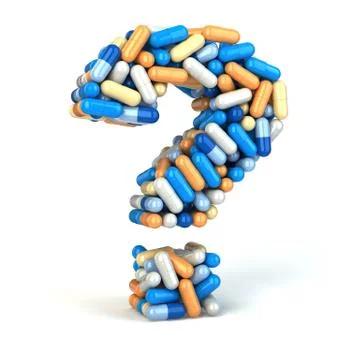 Pills or capsules as a question mark on white isolated background. Stockillustratie
