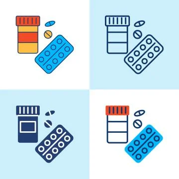 Pills pack icon set in line style Stock Illustration