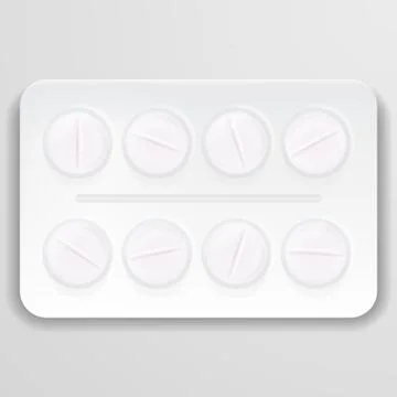 Pills In Pack. Tablets Pills In Box. Medical Drugs. Medicine Vitamins Pills In Stock Illustration