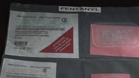 Pills, painkillers, legal and illeagal drugs, Fentanyl confiscated Stock Footage