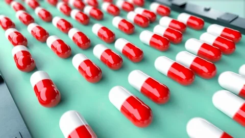 Pills Production Beautiful Process Seamless. Looped 3d Animation of Medicine Stock Footage 120529935