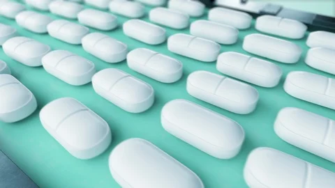 Pills Production Process Seamless. Beautiful Looped 3d Animation of Medicine Stock Footage 119968956
