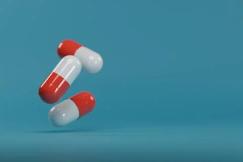 Pills red an white with copy space. 3d illustration. Stock Illustration