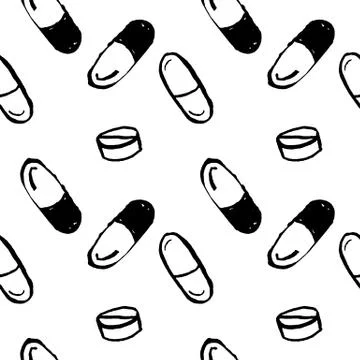 Pills seamless pattern. Grunge brush vector illustration. Stock Illustration