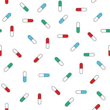 Pills Seamless Vector Pattern. Medicine, Drugs, Vitamins. Vector Background Stock Illustration
