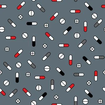 Pills Seamless Vector Pattern. Medicine, Drugs, Vitamins. Vector Background Stock Illustration