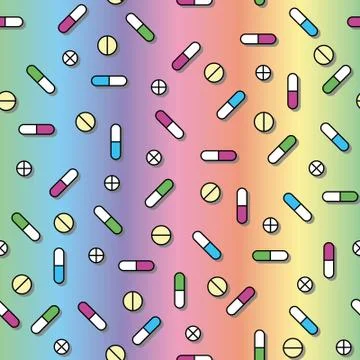 Pills Seamless Vector Pattern. Medicine, Drugs, Vitamins. Vector Background Stock Illustration