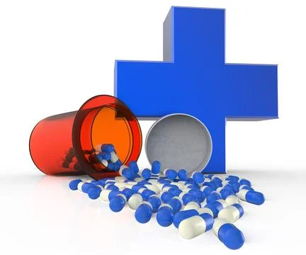 Pills spilling out of pill bottle Stock Illustration