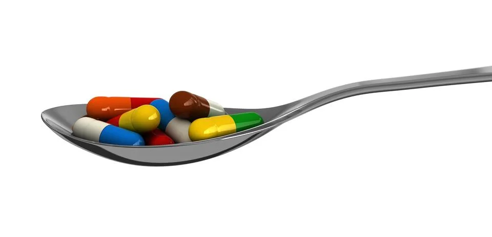Pills in spoon Stock Illustration