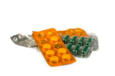 Pills stack isolated Stock Photos