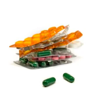 Pills stack isolated Stock Photos