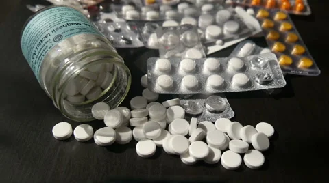 Pills On The Table Stock Footage 40608609