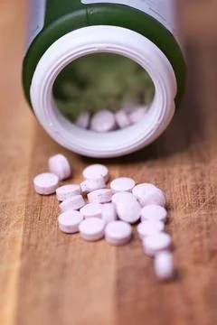 Pills on a table Foto stock