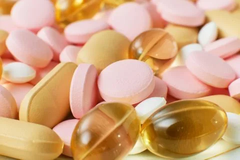 Pills tablets medicine on white background isolated Stock Photos