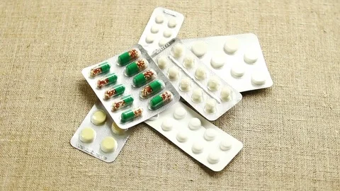 Pills. Tablets, there is a lot of different drugs. Video stock 85395693