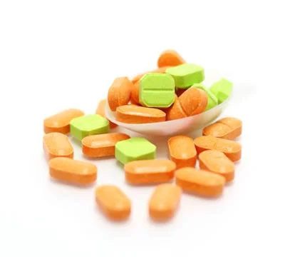 Pills, tablets on white background Stock Photos