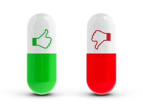 Pills with thumbs up &amp; down Stock Illustration