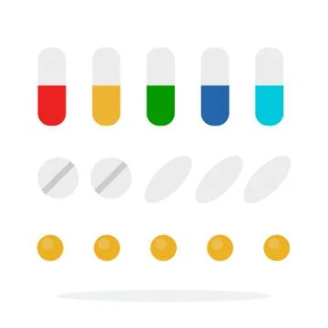 Pills vector flat material design isolated object on white background. Stock Illustration