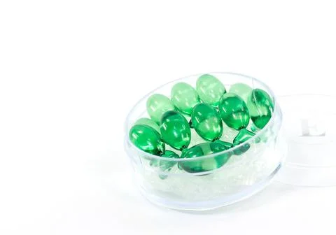 Pills of vitamin e in box Stock Photos
