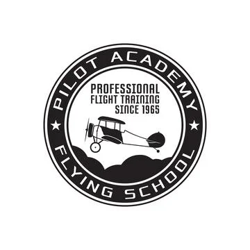 Pilot academy emblem logo template. Flying school silhouette label with retro Stock-Illustration