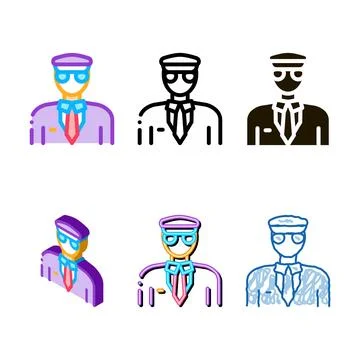 Pilot aircraft silhouette icon thin line variants vector Stock Illustration