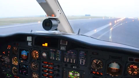 Pilot in an airplane cockpit, taking off Stock Footage 54117008