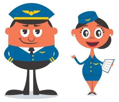 Pilot and Air Hostess Stock Illustration