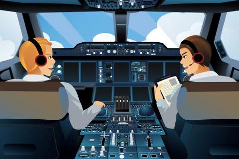 Pilot and copilot inside the cockpit Stock Illustration
